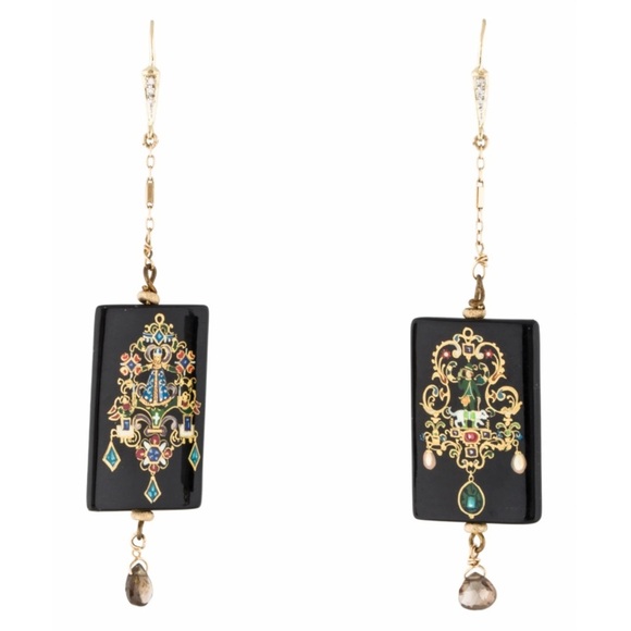 14K Diamond & Black Enamel Drop Earrings, Collector’s Piece. EARRI0706-ID - Picture 9 of 9